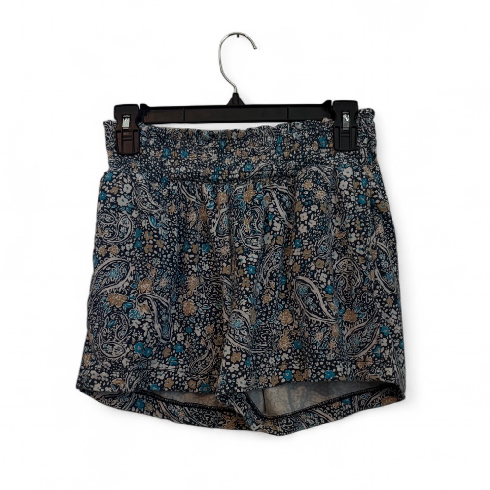 Time and Tru High Waist Paisley Shorts - Blue and Brown